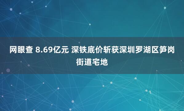 网眼查 8.69亿元 深铁底价斩获深圳罗湖区笋岗街道宅地